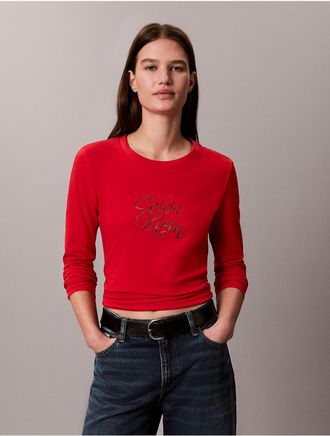 Calvin Klein Jeans Calvin Klein Womens Slim Script Logo Long Sleeve Tee - Red - XL