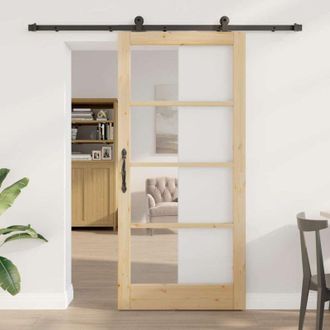 vidaXL Vidaxl - Puerta Deslizante Manual Marr&oacute;n 93 X 202 Cm Madera Y Metal