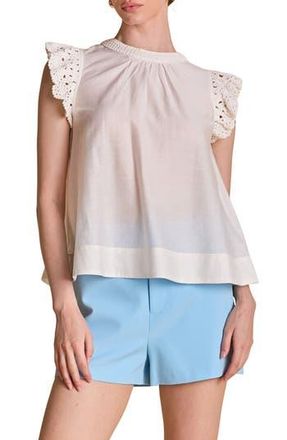 English Factory Stitch Detail Woven Shirt in Off White at Nordstrom Rack, Size X-Small