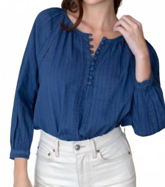 Emerson Fry Lucy Heirloom Blouse In Indigo Cotton Dobby Organic