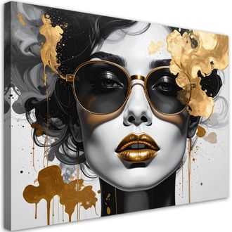 Feeby Cuadro En Lienzo, Mujer Glamurosa Retrato Moderno En Blanco Y Negro, 120x80
