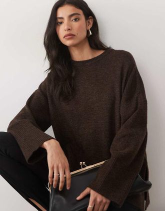 Pretty Lavish maglione lavorato a maglia con dettagli a coste color cioccolato-Marrone