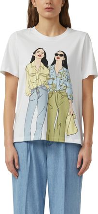 s.Oliver Kurzarmshirt S.OLIVER, Damen, Gr. 34, wei&szlig;, Jersey, Obermaterial: 100% Baumwolle, bedruckt, normal h&uuml;ftbedeckend, Rundhals, Shirts Kurzarmshirt, mit g