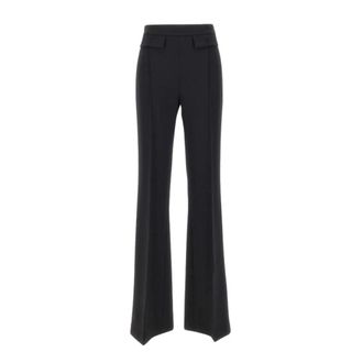 Elisabetta Franchi Wide Trousers, female, Black, Size: 2XL Double-layer Stretch Crepe Trousers