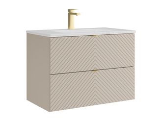 Vente-Unique Mueble de ba&ntilde;o suspendido con lavabo encastrado y grifo - Beige - 80 cm - DORIONI