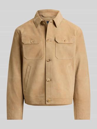 Polo Ralph Lauren Regular Fit Lederjacke aus echter Lammvelours in Beige, Gr&ouml;&szlig;e XXL