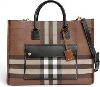 Burberry Brown Elastane Cotton Polyester Shoulder Bag Tote Bag (Pre-Owned)