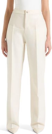 Mani&egrave;re De Voir Blanche Leather Panel Tailored Trousers in Cream at Nordstrom, Size 12