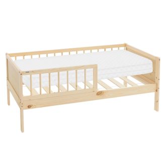 ML Design Ml-design - Cama Infantil Natural Con Colch&oacute;n De Espuma Fr&iacute;a 70x140cm Madera De Pino Maciza Con Somier De L&aacute;minas Y Protecci&oacute;n Antica&iacute;da Estructura Ro