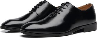 Generic Formal Dress Shoes for Men Lace Up Square Toe Black Burnished Toe PU Leather Rubber Sole Non Slip Block Heel Slip Resistant Low Top Prom(Black,10.5 UK