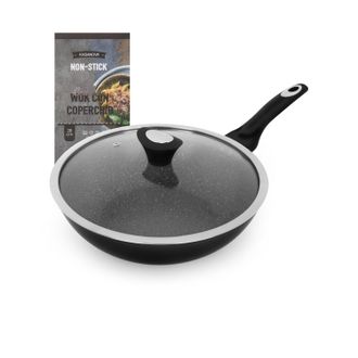 KASANOVA Wok antiaderente 28 cm Collection nera - con coperchio