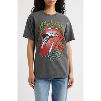 Junk Food Rolling Stones Flaming Hot Lips Graphic T-Shirt in Vintage Black at Nordstrom, Size X-Large