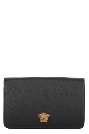 Versace Elegant Black Leather Compact Wallet