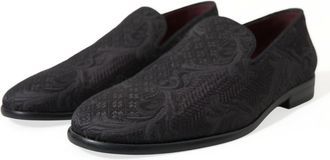 Dolce & Gabbana Black Brocade Men Slip On Loafer Dress Shoes