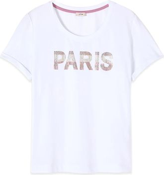Oltre T-shirt met Lettering Appliqu&eacute; - Dames - T-shirts - Wit - L - Katoen - Tops