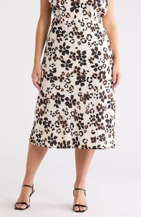 Renee C Floral Satin Midi Skirt in Beige at Nordstrom Rack, Size 3 X