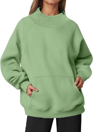 Generic Womens Sweatshirt Oversized Mock Neck Top Trendy Fashion Ladies School Jumpers Autumn Winter Long Sleeve Turtleneck Sweaters Shirt Comfy Going Out Pul