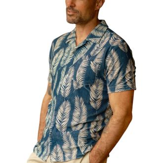 Grayers Riviera Terry Button Shirt In Navy Leaf