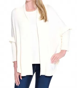 Multiples 3/4 Seleeve Ruffle Hem Shawl Collar Sweater Cardigan In Black