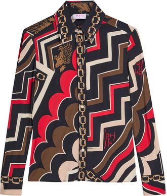 Pucci Istrice Printed Satin Shirt - Red - 44 (UK12 / M)