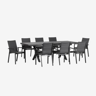 Sklum Set De Mesa Extensible Rectangular 180-240x90 Cm Y 8 Sillas De Jard&iacute;n Apilables Con Reposabrazos En Aluminio Karena Sklum