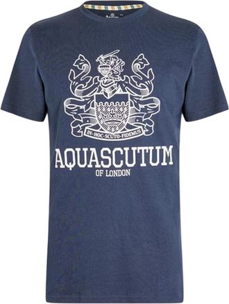 Aquascutum Heren Schild Logo Crew Neck T-shirt (Marineblauw/Wit)