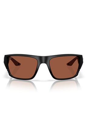 Costa Finlet 59mm Polarized Rectangular Sunglasses in Matte Black/Copper 580P at Nordstrom