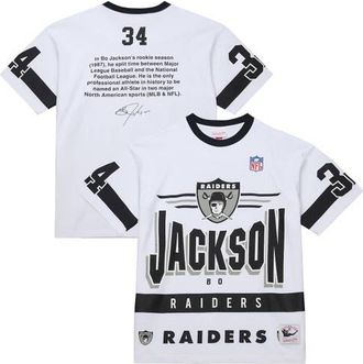 Mitchell & Ness Mens Mitchell & Ness Bo Jackson White Las Vegas Raiders Name & Number Team Origins Vintage Logo T-Shirt at Nordstrom, Size Medium