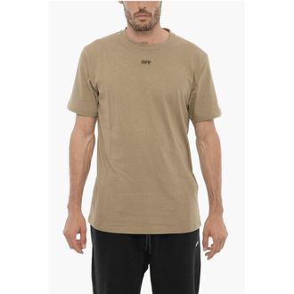 Off-white Slim Fit Crew-neck T-Shirt with Embroidered Mens Logo
