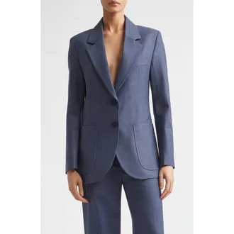 Victoria Beckham Patch Pocket Jacket in Dusk Blue Melange at Nordstrom, Size 12