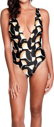 Sauipe Swimwear Jacky Deep Plunge One Piece Swimsuit In Ginkgo Black