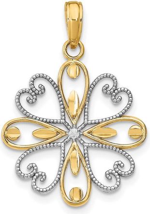 Diamond2Deal 14k Yellow Gold and White Rhodium Beaded Heart Petals Flower Charm Pendant
