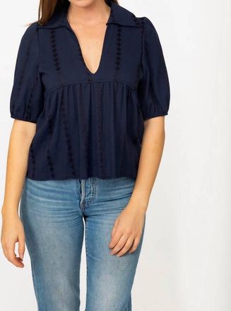 Cameo Retro Collar Blouse In Navy