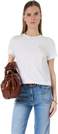 Gerard Darel Melia Embroidered Emblem Cropped T-Shirt in White at Nordstrom, Size X-Large