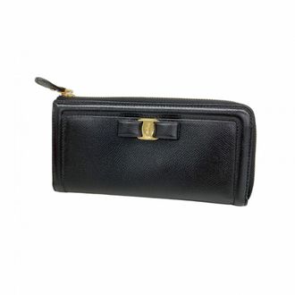 Ferragamo Black Leather Long Wallet (Bi-Fold) (Pre-Owned)
