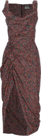 Vivienne Westwood Fitted Cotton Midi Dress with Contrasting Pattern and Ruched Detail
