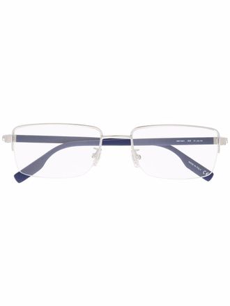 Montblanc matte-effect rectangle-frame glasses - men - Metal (Other) - 57 - Silver