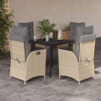 vidaXL Set Comedor De Jard&iacute;n 5 Pzas Con Cojines Rat&aacute;n Sint&eacute;tico Beige Vidaxl
