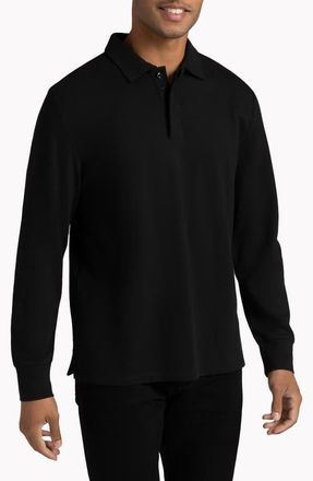 HyperNatural Biscayne Long Sleeve Supima Cotton Blend Polo in Black Beauty at Nordstrom, Size Large