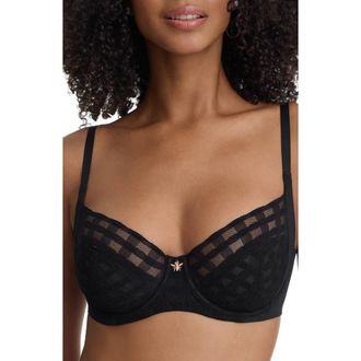 Skarlett Blue Bonbon Full Coverage Gingham Lace Bra in Black at Nordstrom, Size 38Ddd