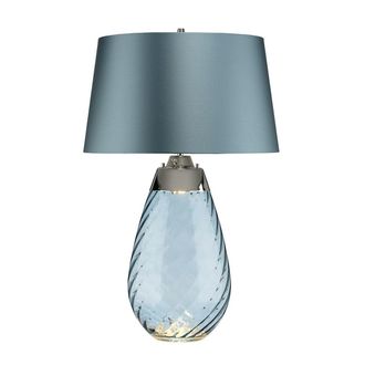 Loops Table Lamp Duck Egg Blue Shade & Blue tinted Glass LED E27 60W d01880 in Clear