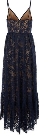 Michael Michael Kors Womens Long V-Neck Lace Dress Blue Nylon