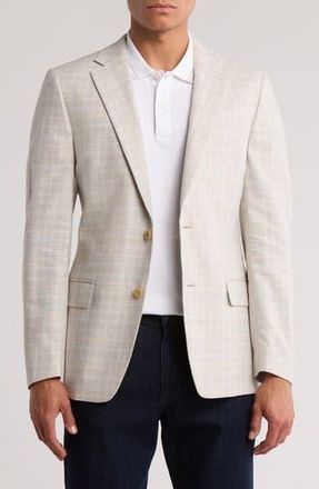 Original Penguin Check Print Notch Lapel Stretch Blazer in Tan/Blue at Nordstrom Rack, Size 46 Regular