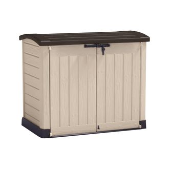 Dmora Armario Exterior Polinago, Mueble Para Exteriores, Mueble De Jard&iacute;n Multiusos, Contenedor Para Balc&oacute;n O Garaje, 146x82 H120 Cm, Beige - Dmora