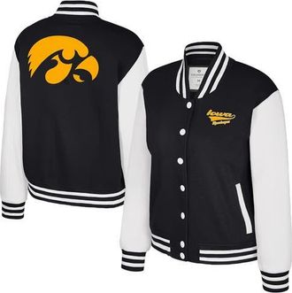 Colosseum Womens Colosseum Black Iowa Hawkeyes French Baguette Full Snap Fleece Jacket at Nordstrom, Size X-Large