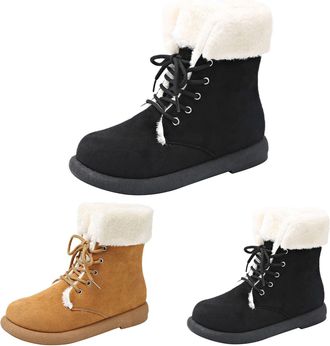 Generic Winter Snow Boots for Women, Warm Fur Lined Ankle Booties, Ladies Casual Insulated Lace Up Mid-Calf Boots, Outdoor Anti-Slip Waterproof Comfortable Sh