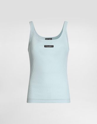 Dolce & Gabbana Ribbed Tank Top - Woman Azure Cotton 38