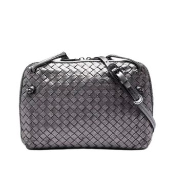 Bottega Veneta Pre-owned Cross Body Bags, female, Gray, Size: ONE SIZE Pre-owned Woven Leather Crossbody Bag