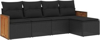 vidaXL Set De Muebles De Jard&iacute;n 5 Pzas Y Cojines Rat&aacute;n Sint&eacute;tico Negro Vidaxl