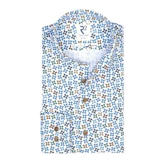 R2 Amsterdam Blauw slim fit business overhemd met geprinte details - Heren - Casual Overhemden - Veelkleurig - M - Katoen - Overhemden